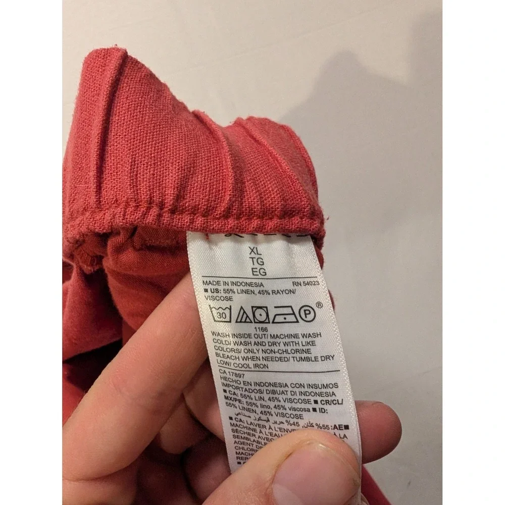 Old Navy Mens XL Red Linen Blend Drawstring Elastic Waist Straight Leg Pants - Picture 7 of 11